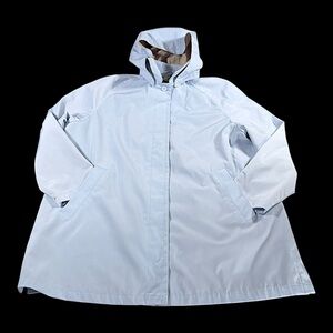 Towne Coat Womens 2X Pastel Blue Rain Hood Raglan Minimalist Normcore Chic VTG